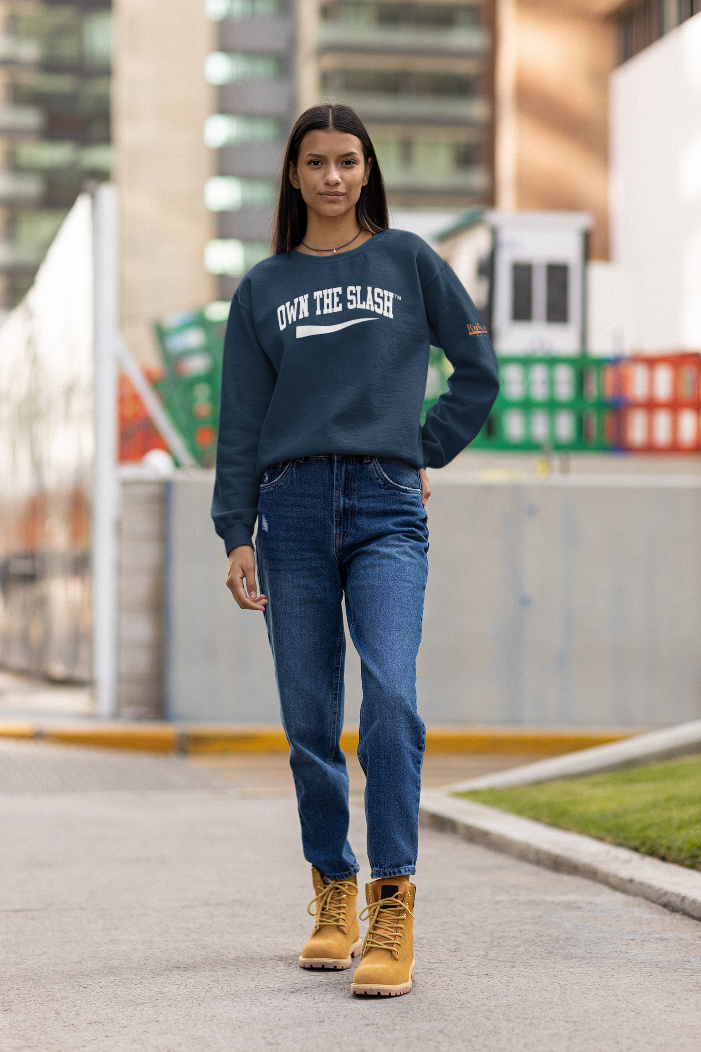 Own The Slash Navy/White Crewneck Sweatshirt