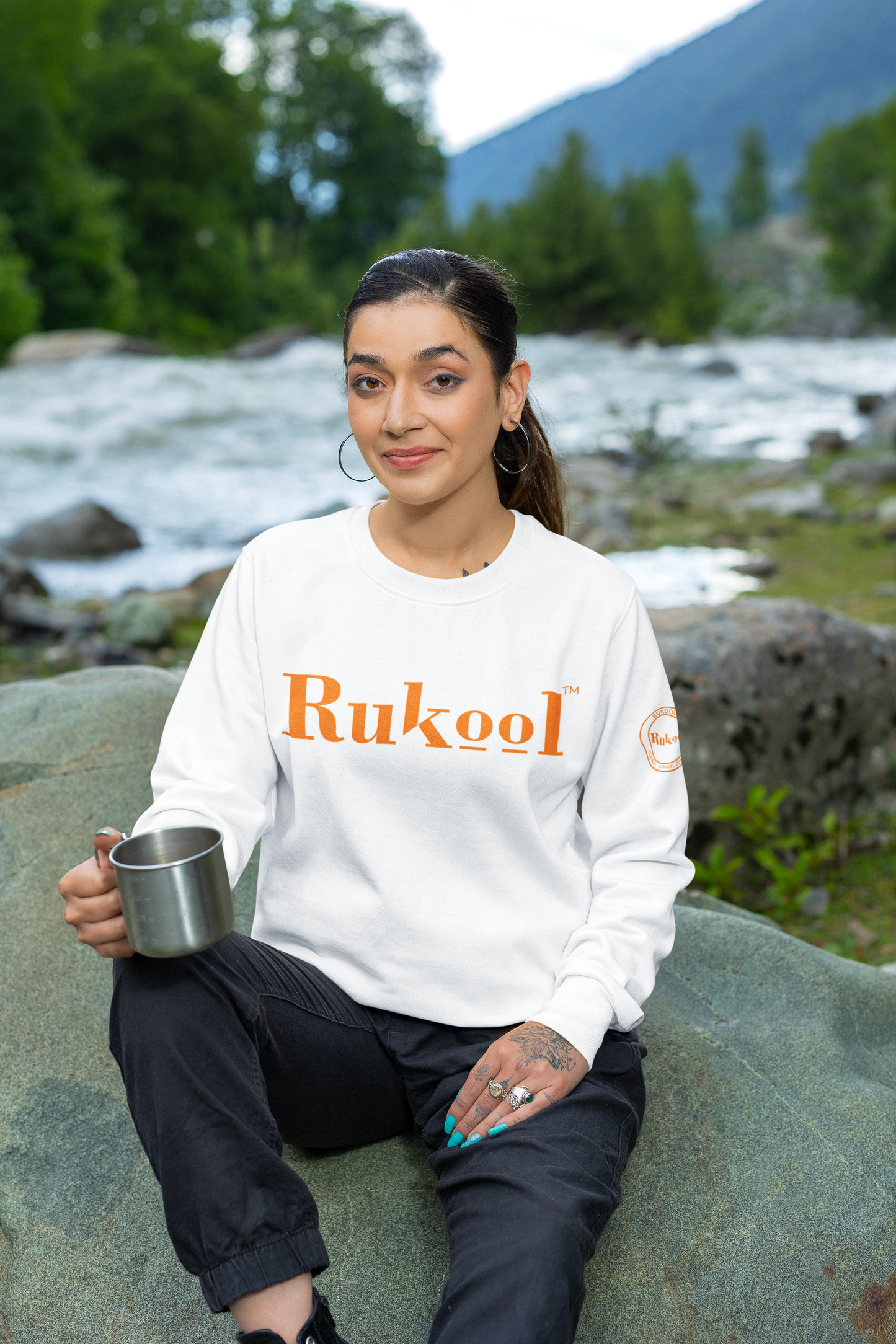 RUKool Large Letters White Crewneck Sweatshirt